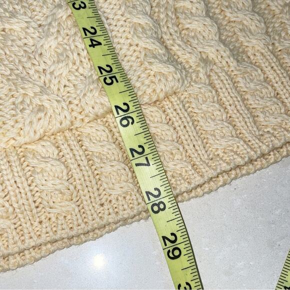 Aran Crafts Cableknit Irish Merino Wool Shawl Collar Cardigan Sweater Yellow - Picture 7 of 7